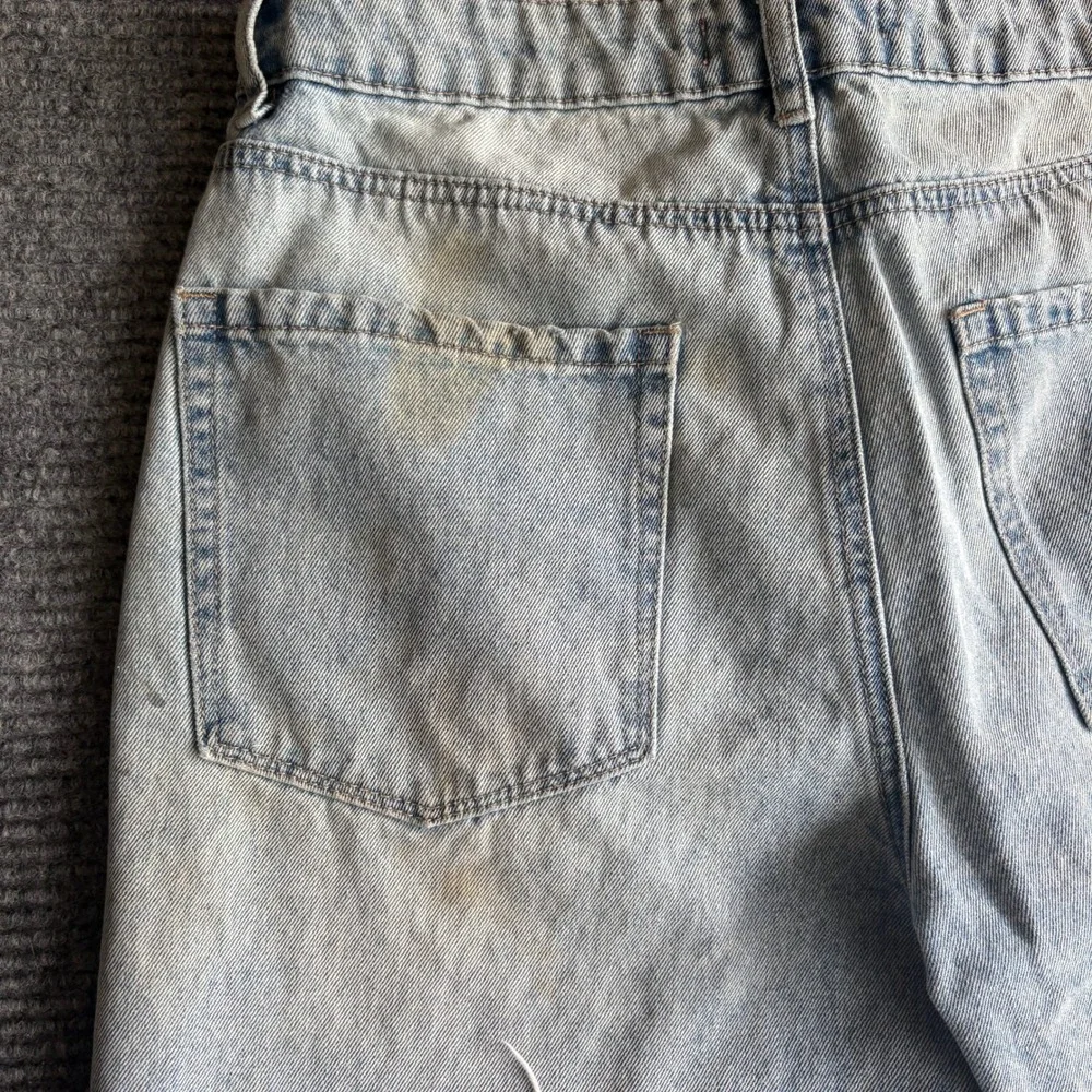 Empyre Light Wash Denim Mini Skirt Size 10 Embroidered Logo Raw Hem Frayed Blue - Picture 10 of 12